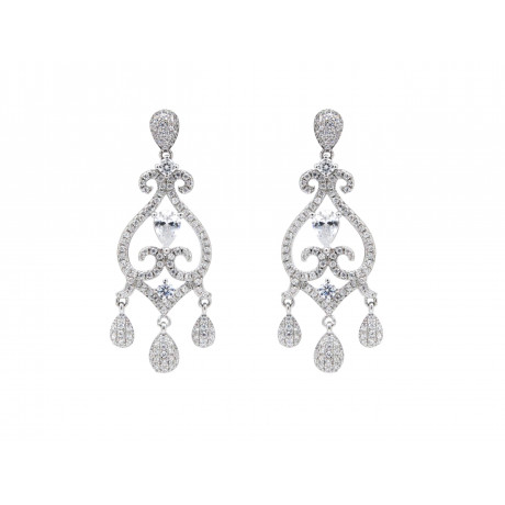 Rhodium Silver Chandelier Bridal Earrings