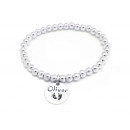 Sterling Silver Stretch Bracelet for Moms with Name Tag