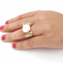 Rhodium Silver and Gold Pearl Ring
