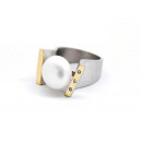 Rhodium Silver and Gold Pearl Ring