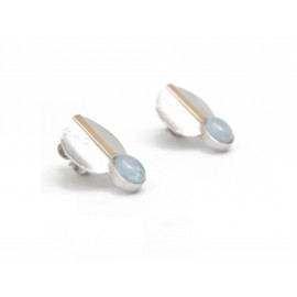Rhodium Silver and Gold Aquamarine Earrings