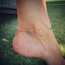 Turquoise Golden Silver Anklet with Stars