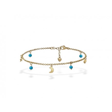 TTurquoise Golden Silver Anklet with Charms