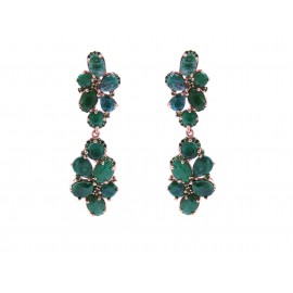 Rose Gold Silver Emeralds Drop Earrings