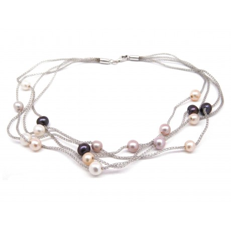 Sterling Silver Pearls Choker Necklace