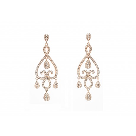 Pendientes Chandelier Novia Plata Rosada y Circonitas