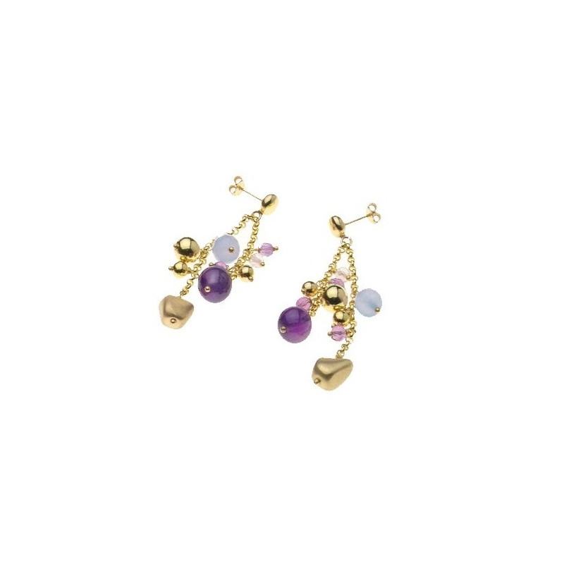 Gold Plated Silver Earrings with Semi Precious Stones
